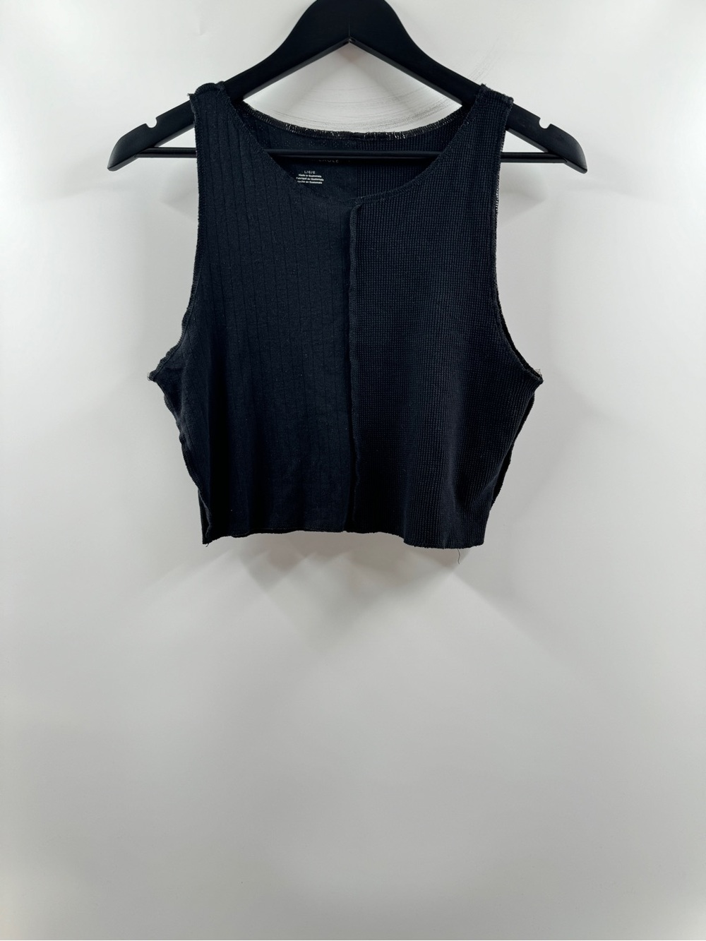 American Eagle Black Dual Texture Cropped Tank Top Women’s Large Boho Waffle Kni